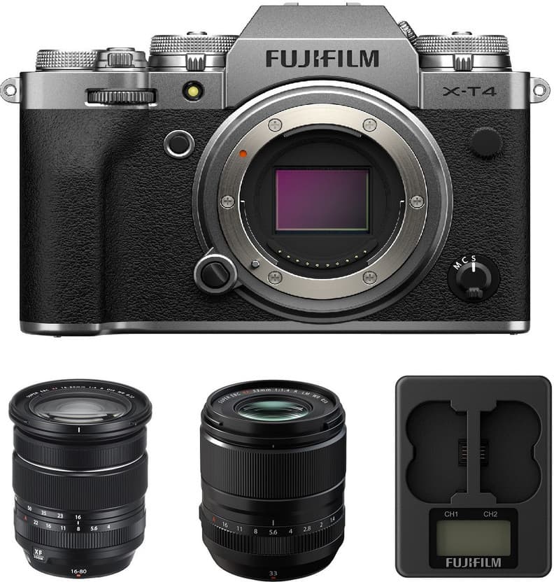FUJIFILM X-T4 Mirrorless Camera with 16-80mm and 33mm Lenses