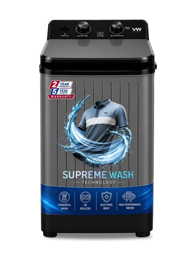 VW V8 SupremeWash 8.5 kg Semi-Automatic Top Load Washing Machine